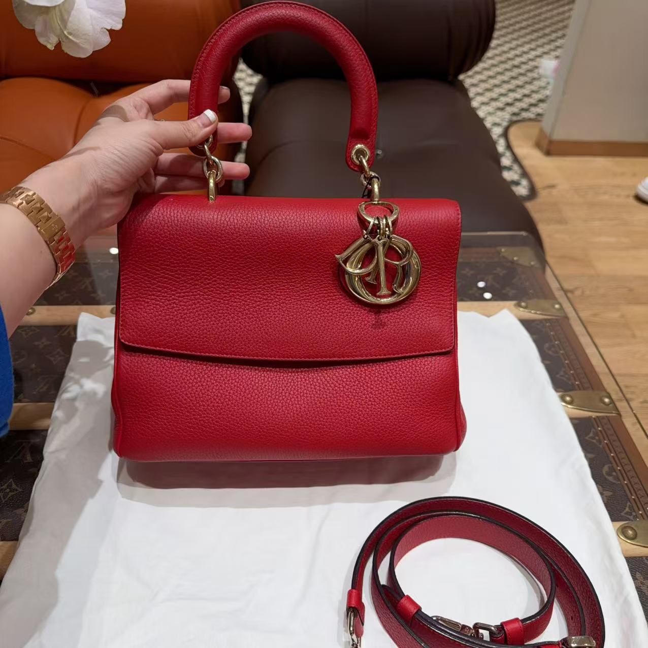 95新 DIOR/迪奥 be dxxx红色荔枝皮手提单肩包斜挎包