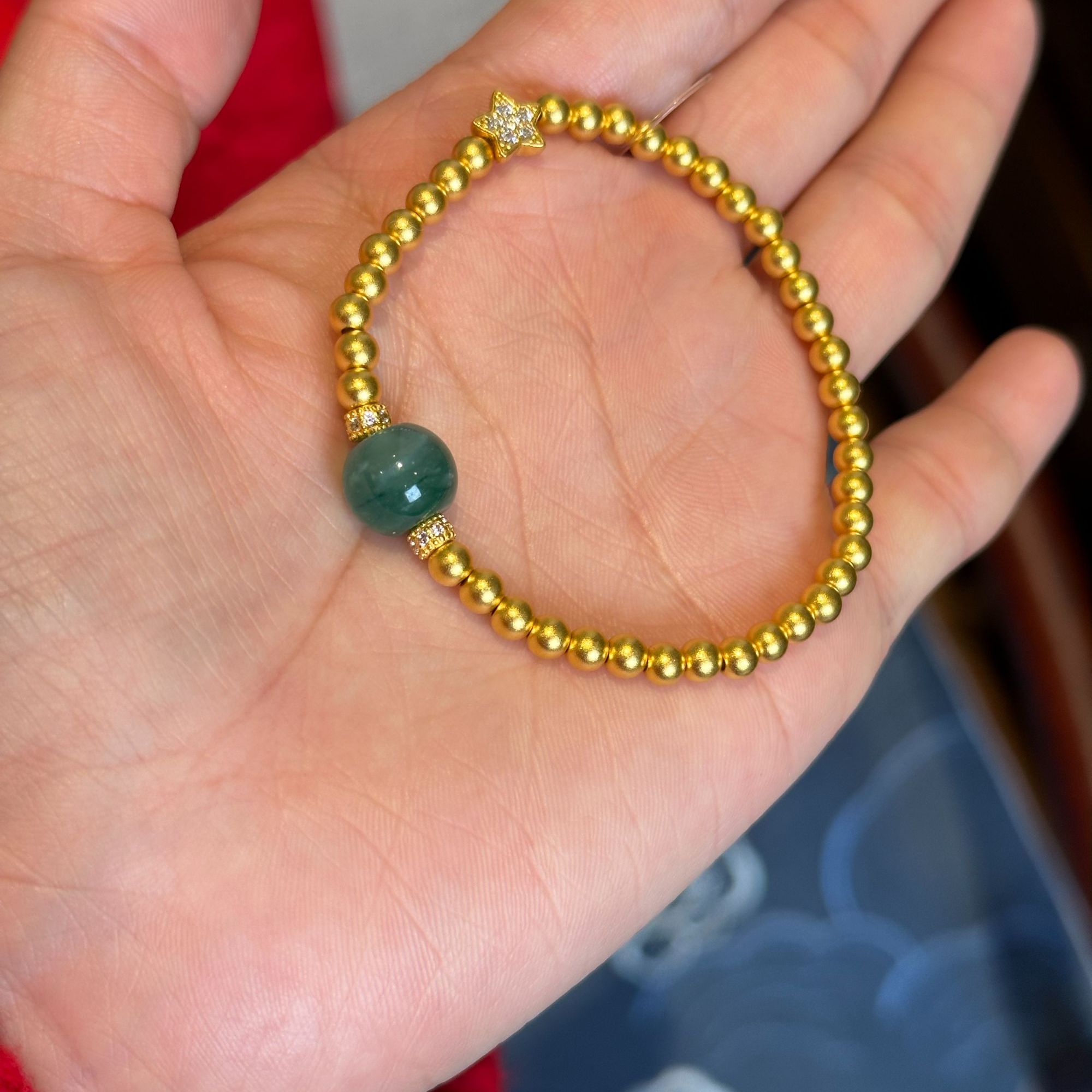 编14缅料翡翠转运珠足金手串女款精致百搭时尚足金珠子卡5