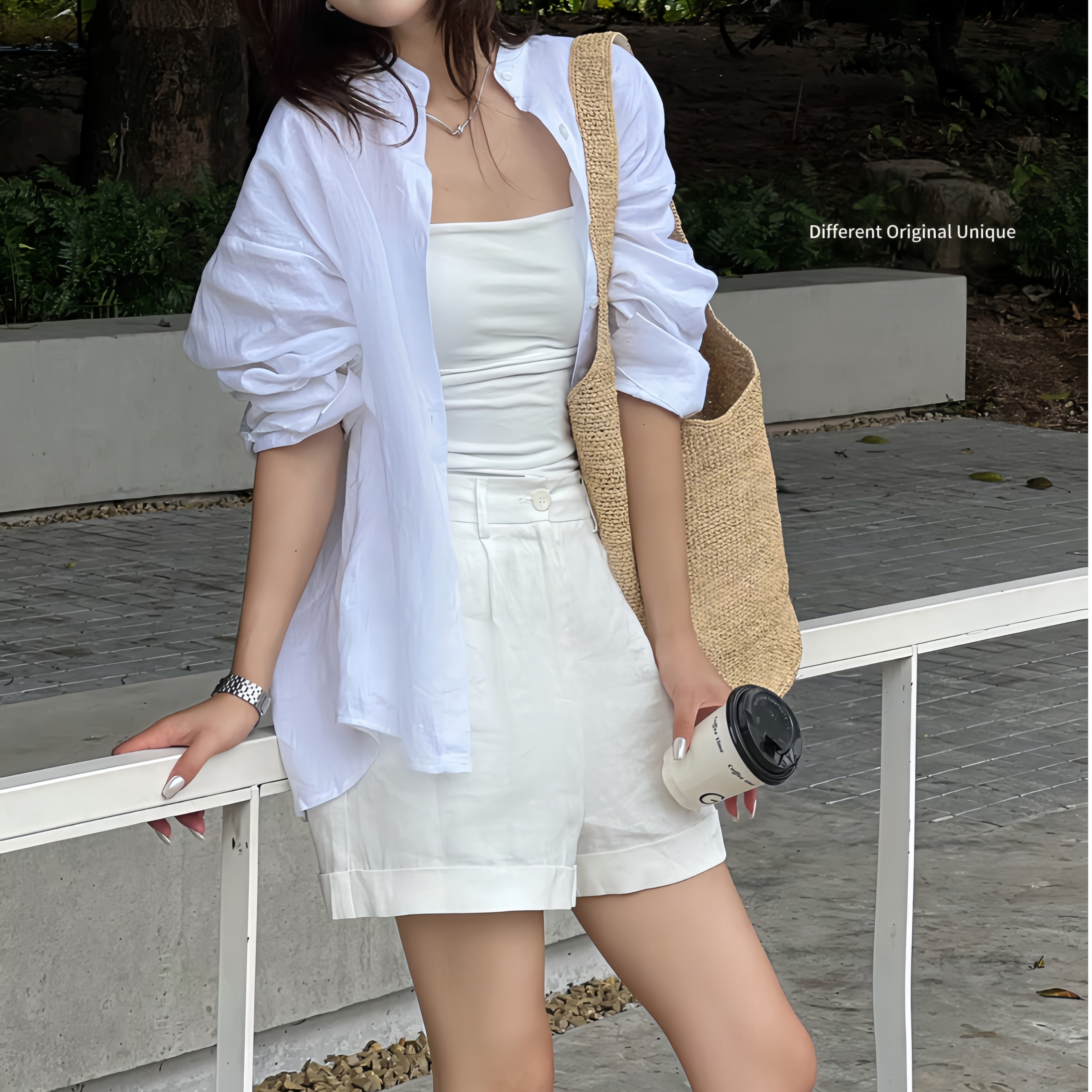 DOU×【夏日散步】初春新款宽休闲百搭极简松弛感亚麻短裤女