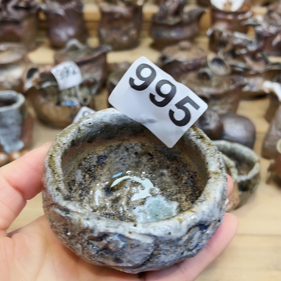 空***白瓶柴烧粗陶手捏杯