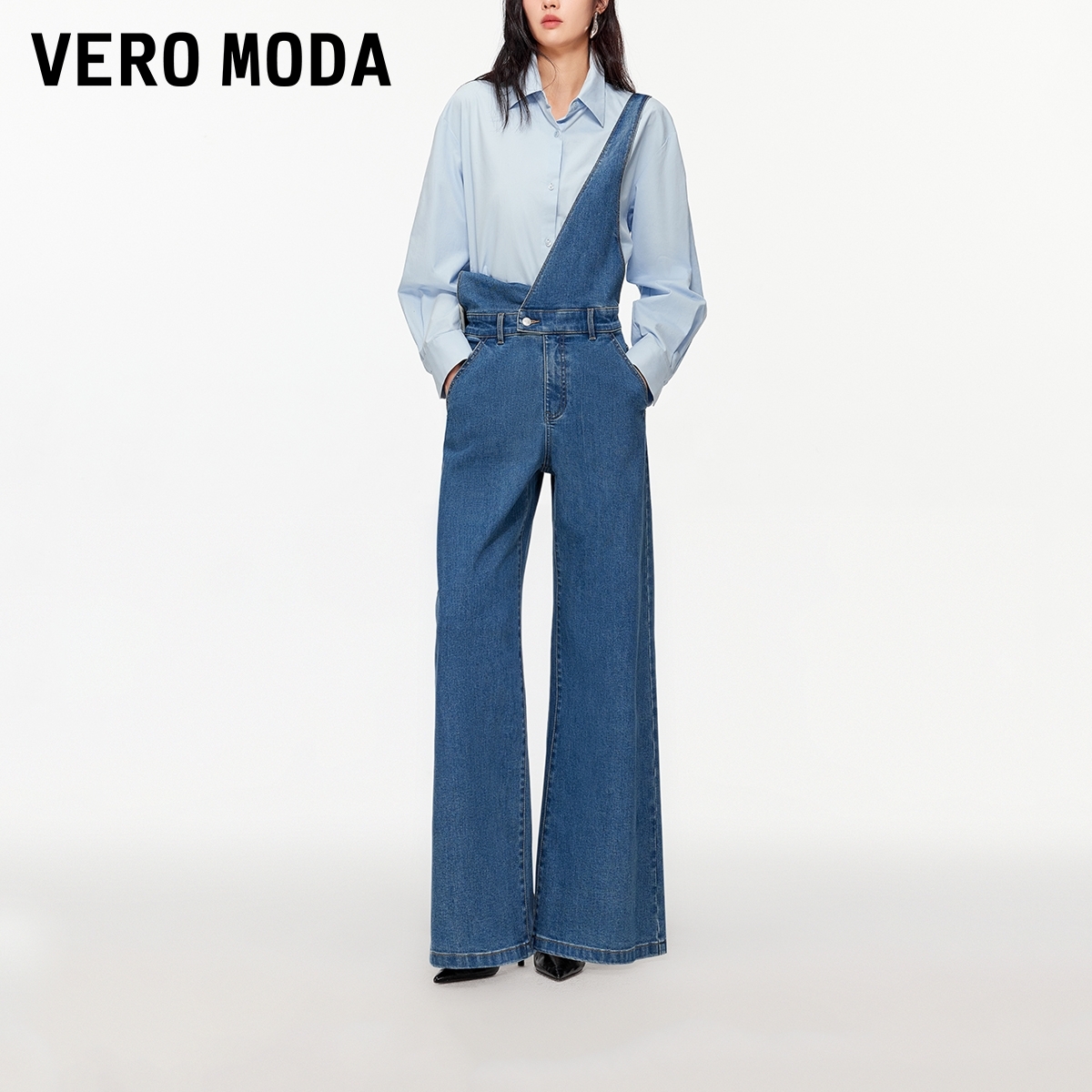 Vero Moda牛仔裤女【城市剪影】含棉丹宁风可调节背带裤326164003