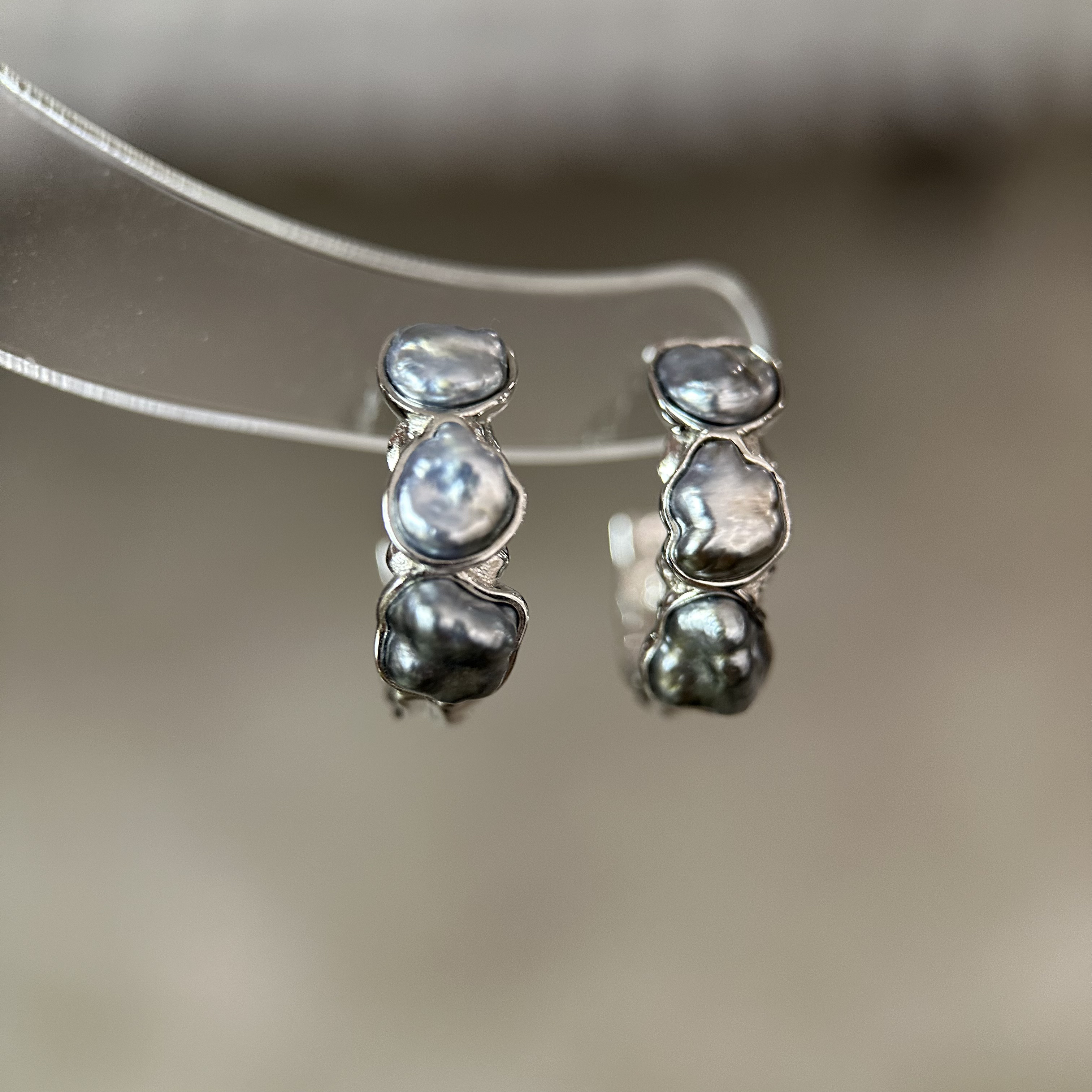 海水珍珠耳钉 大溪地银镶耳饰耳钉耳环 铂金灰无暇 定制款