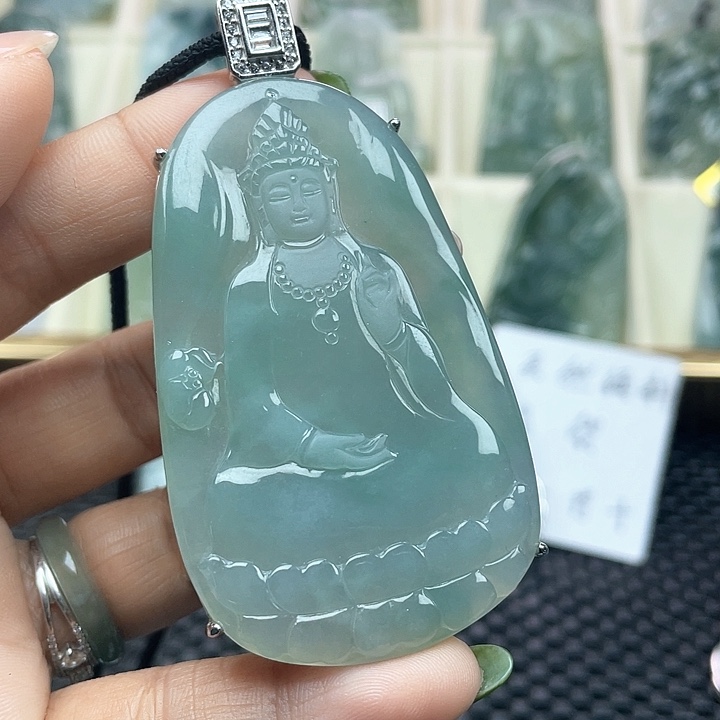 颈饰银S925镶嵌翡翠天*然天然缅甸翡翠A货素衣观音