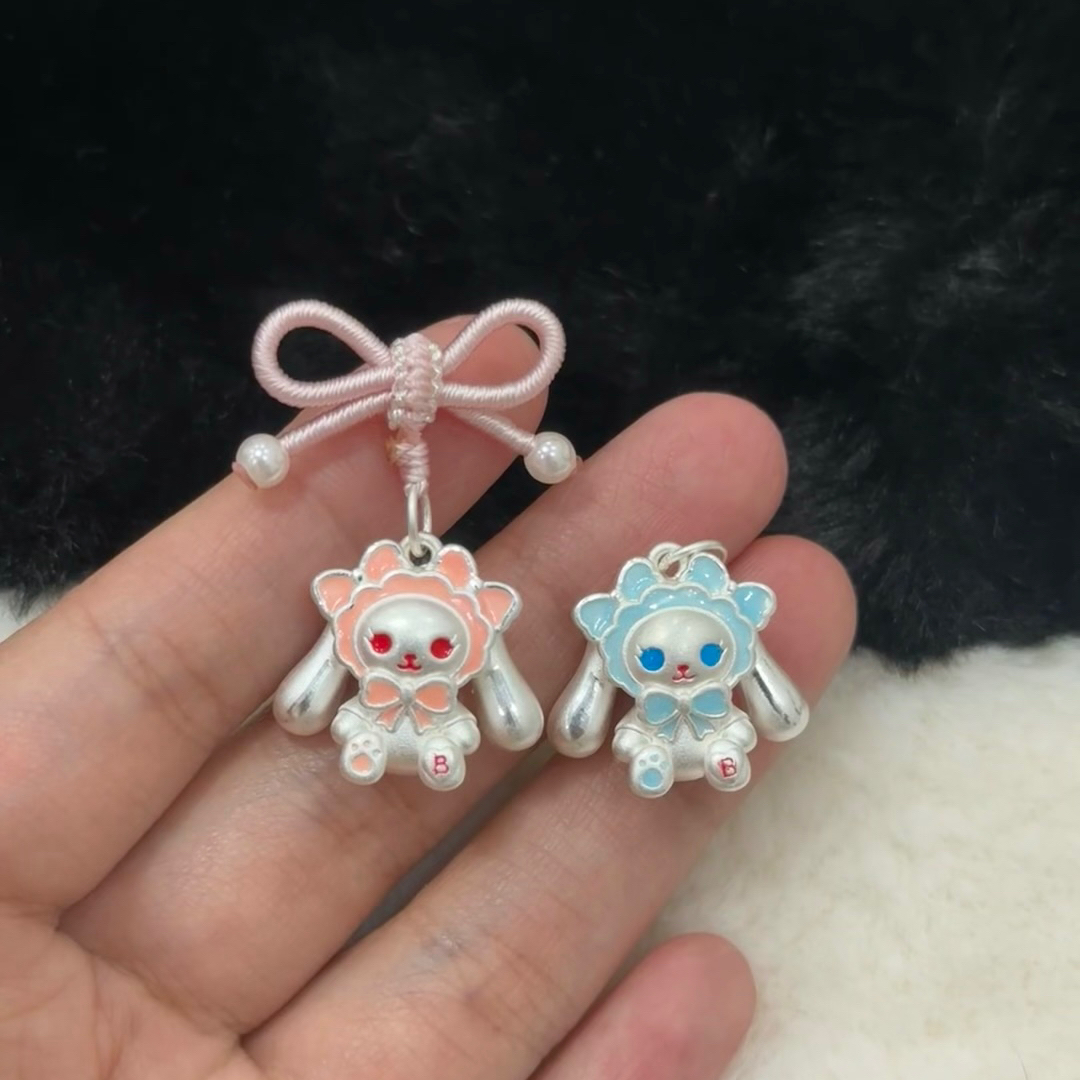 吊坠足银 足银999兔熊项链编绳吊坠可爱送闺蜜女友生日礼物