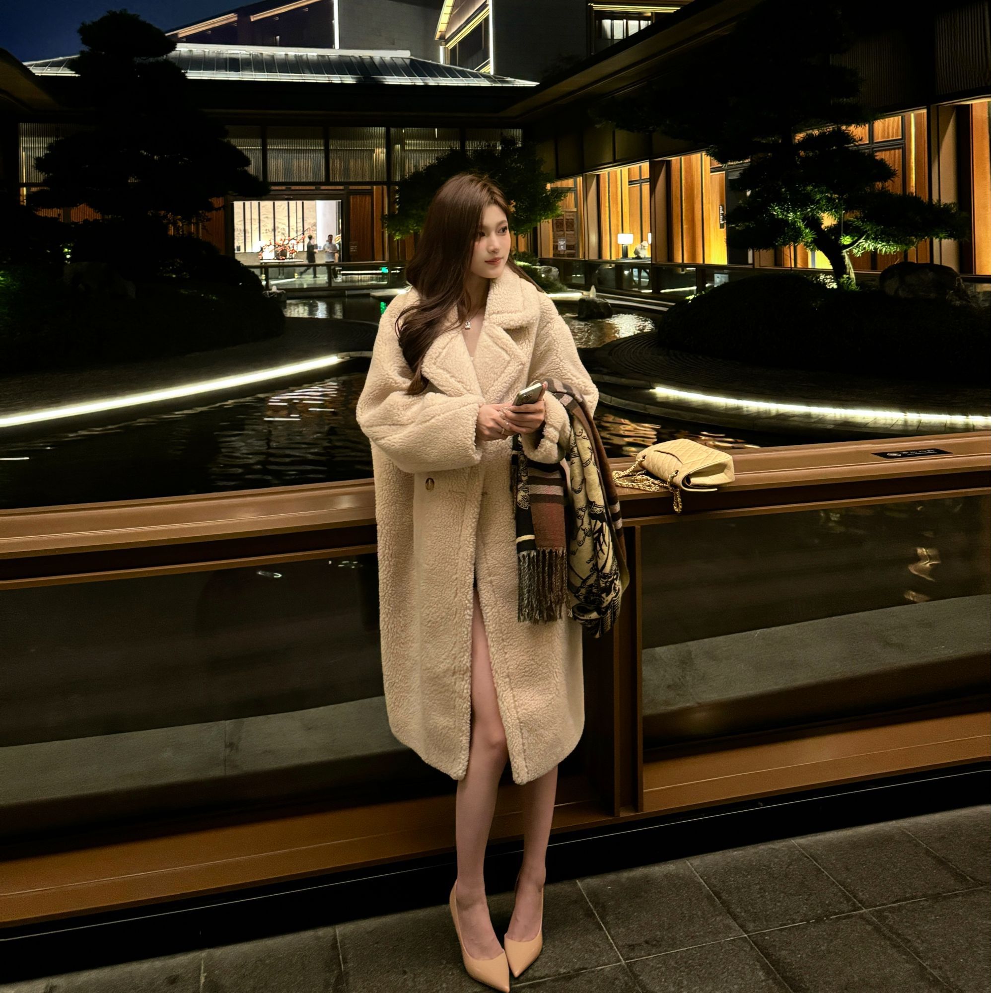 泰迪长款大衣秋冬厚外套M家宽松加厚休闲慵懒风网红气质时尚百搭