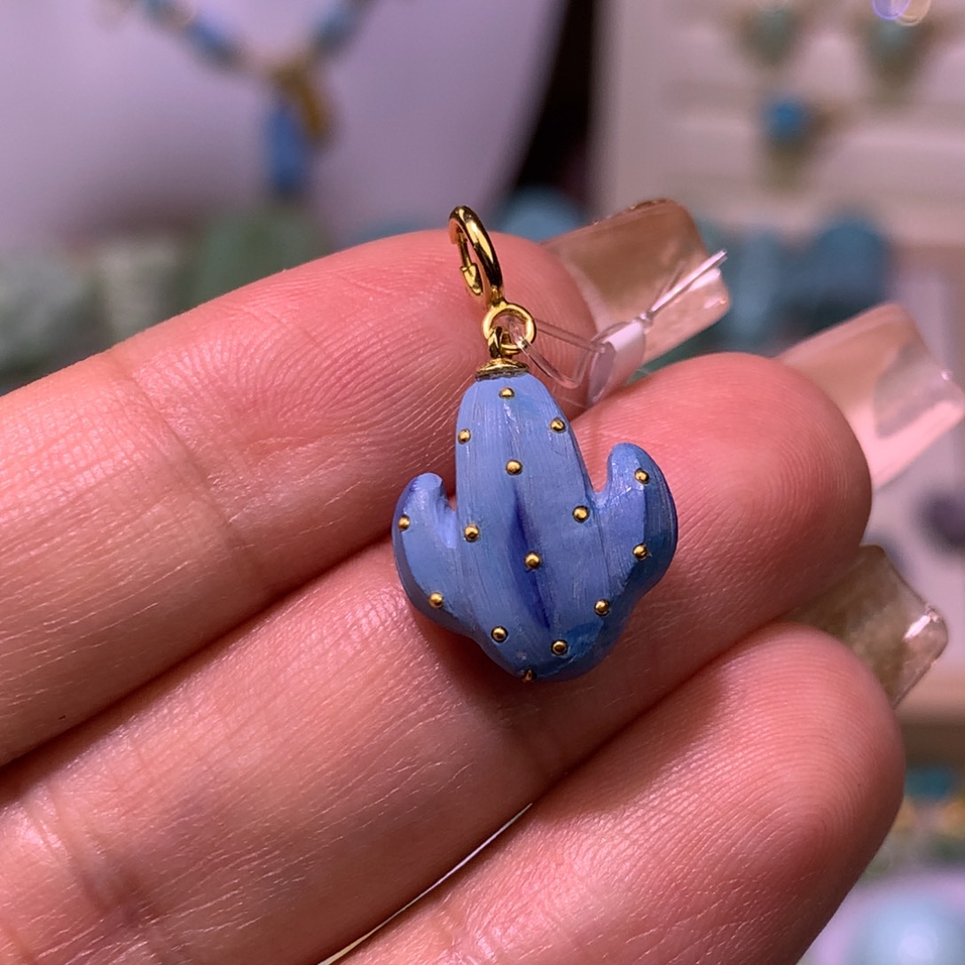 绿松石珠宝奇石未镶嵌墨水蓝仙人掌