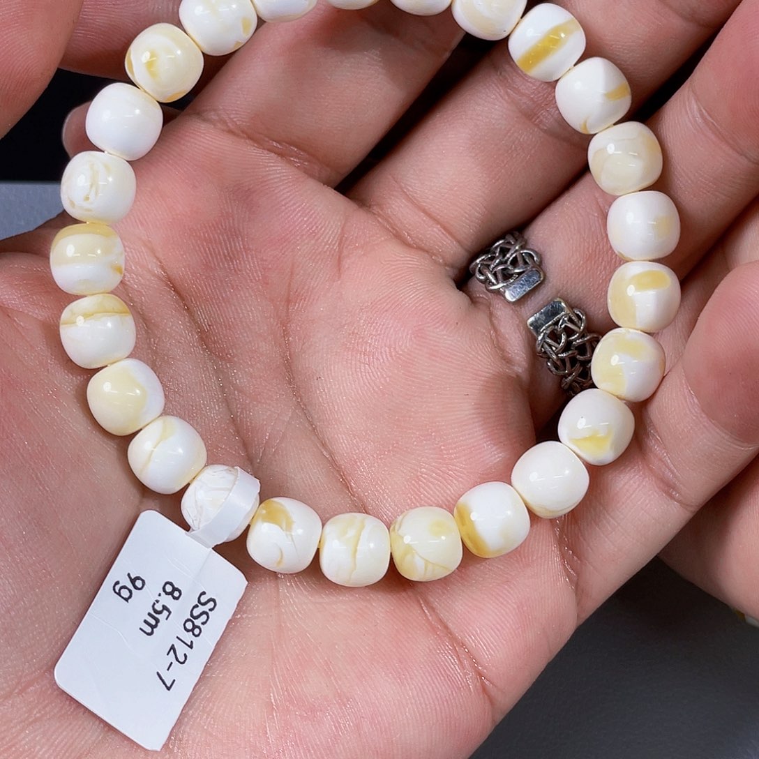 琥珀未镶嵌手链瓷白8.5m