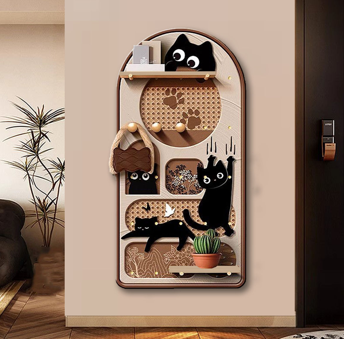 BE-005中古风简约猫咪洞洞板装饰画玄关走廊多功能置物挂画捡漏2