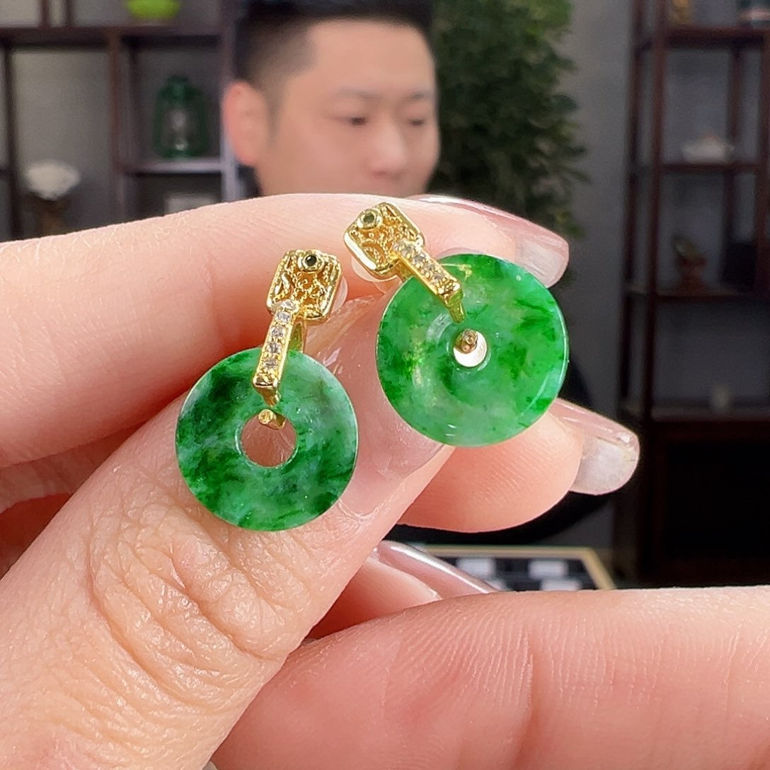 翡翠银S925镶嵌耳饰耳环35