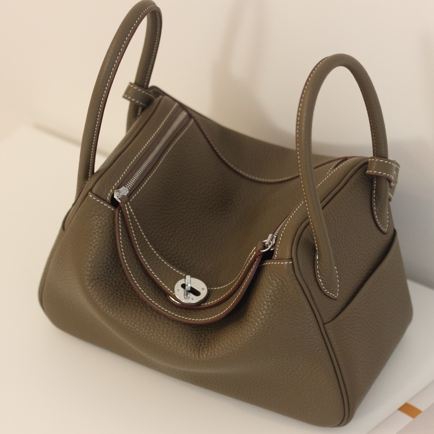 Lindy26大象灰银扣+珍珠灰拼色+乌木色-TC皮头层牛皮-真皮手提包