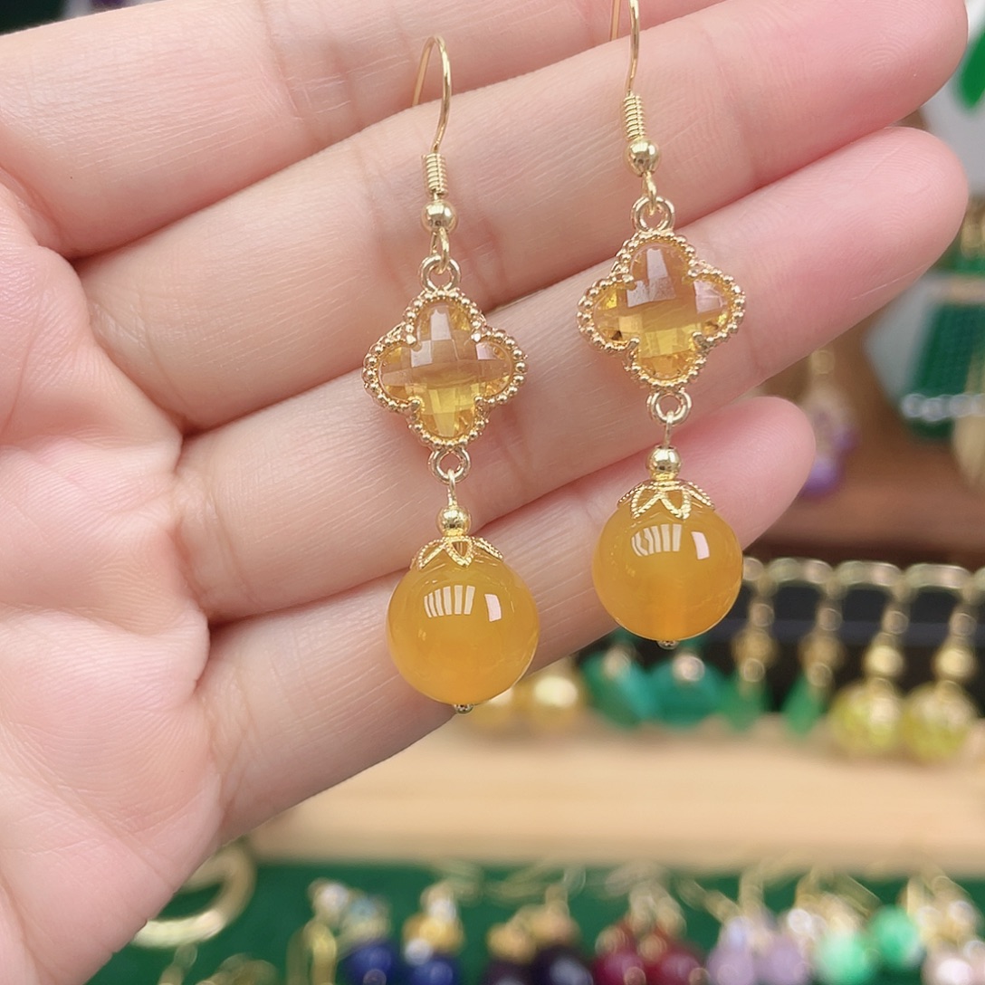 玛瑙/玉髓合金耳饰