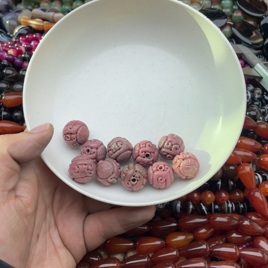 玛瑙/玉髓珠宝半成品未镶嵌两个装18mm蔷薇雕刻配件珠