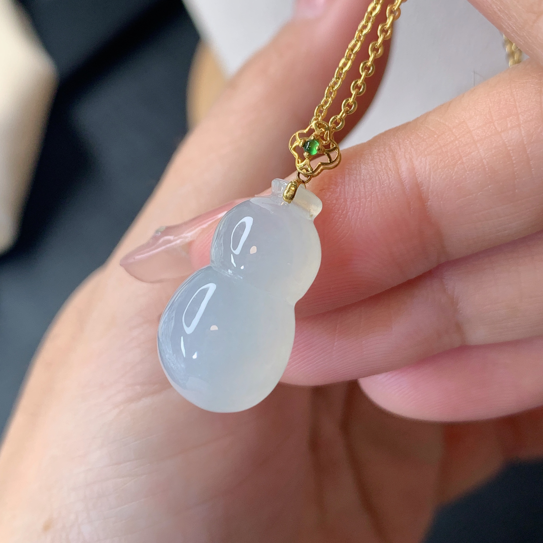 缅甸天然翡翠a货18k金葫芦吊坠21.5×11.7×8.2