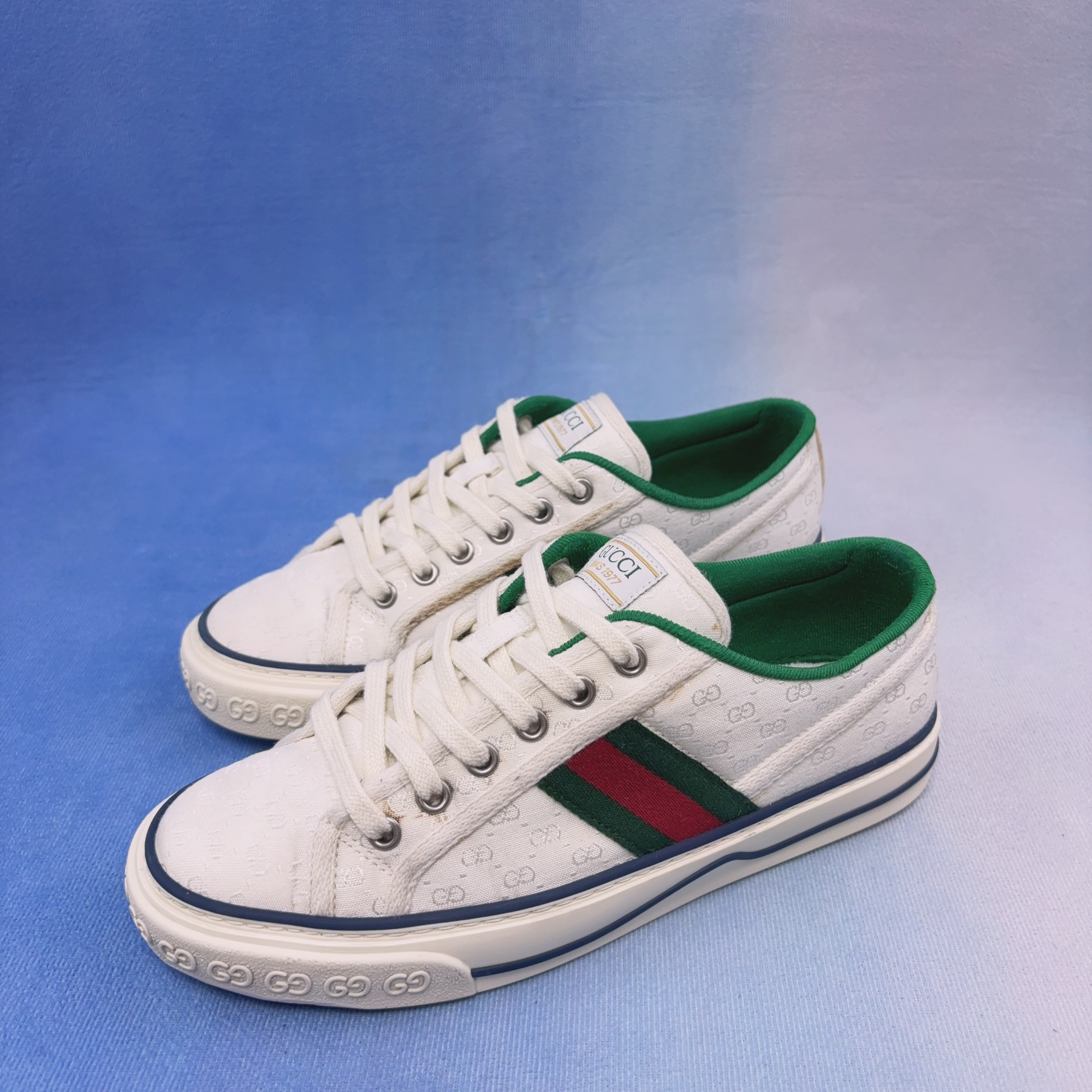 95新 GUCCI/古驰 37欧码/1977系列 双G刺绣满印 低帮时尚潮流板鞋