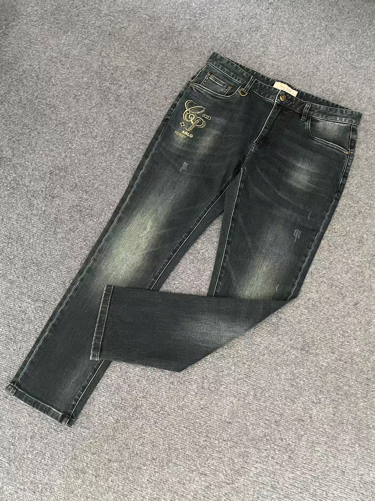 ku723男士秋季新款烫钻水洗蓝色修身牛仔裤