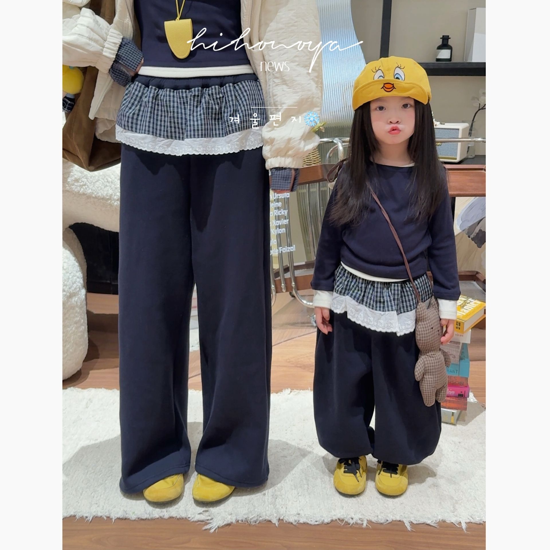 【mini凯蒂】六Hihoniya~2025秋冬亲子格子拼接Kitty480g加绒长裤