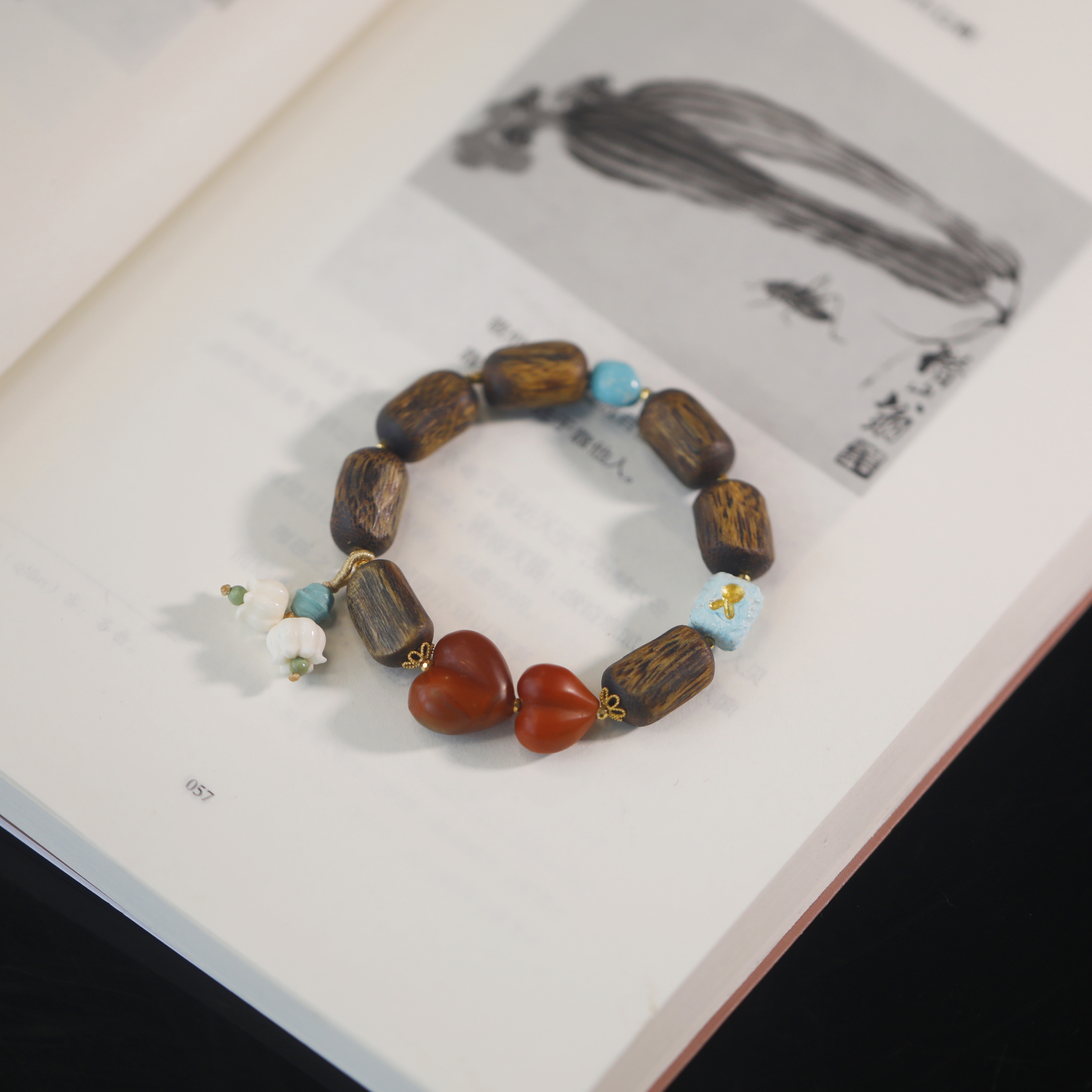 沉香麦麦【时越】天然沉香+南红+绿松+18K 手串 猛花花 多样性发一