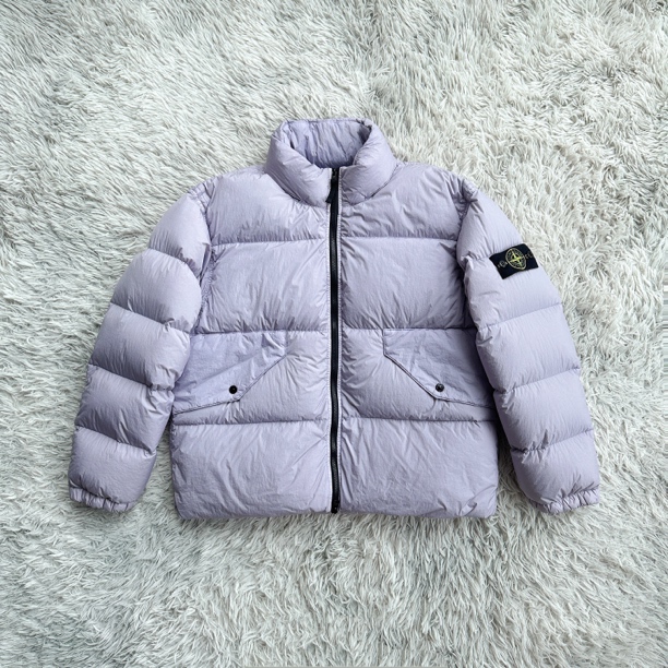 Stone Island石头岛薰衣草色短款立领可收缩连帽长袖羽绒服