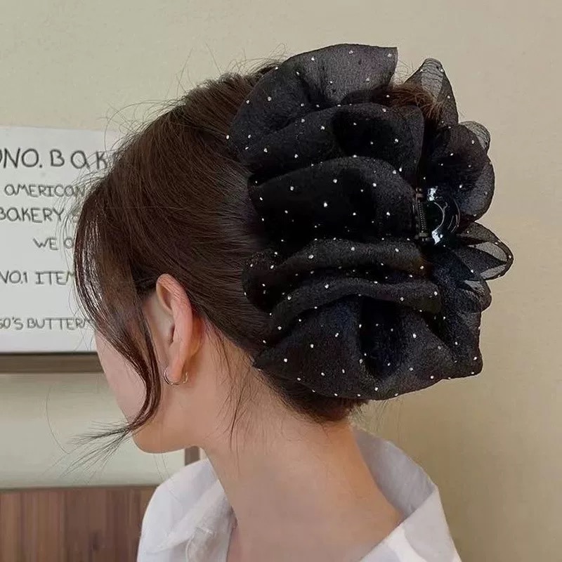 A13cm双面云朵泡泡抓夹女大号蝴蝶结网纱发夹女后脑勺发卡1221