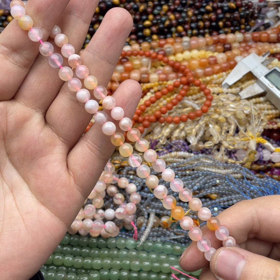 玛瑙/玉髓珠宝半成品未镶嵌一条装6mm+樱花玛瑙