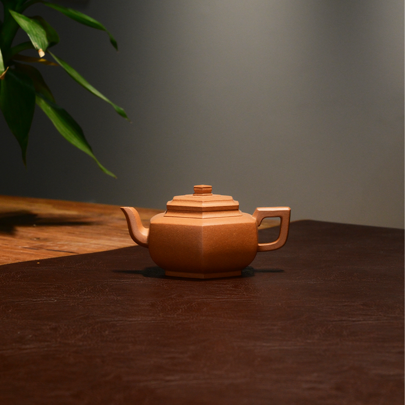 六方雪华紫砂壶 金黄段花块泥料 180cc精工半手制 小容量实用器