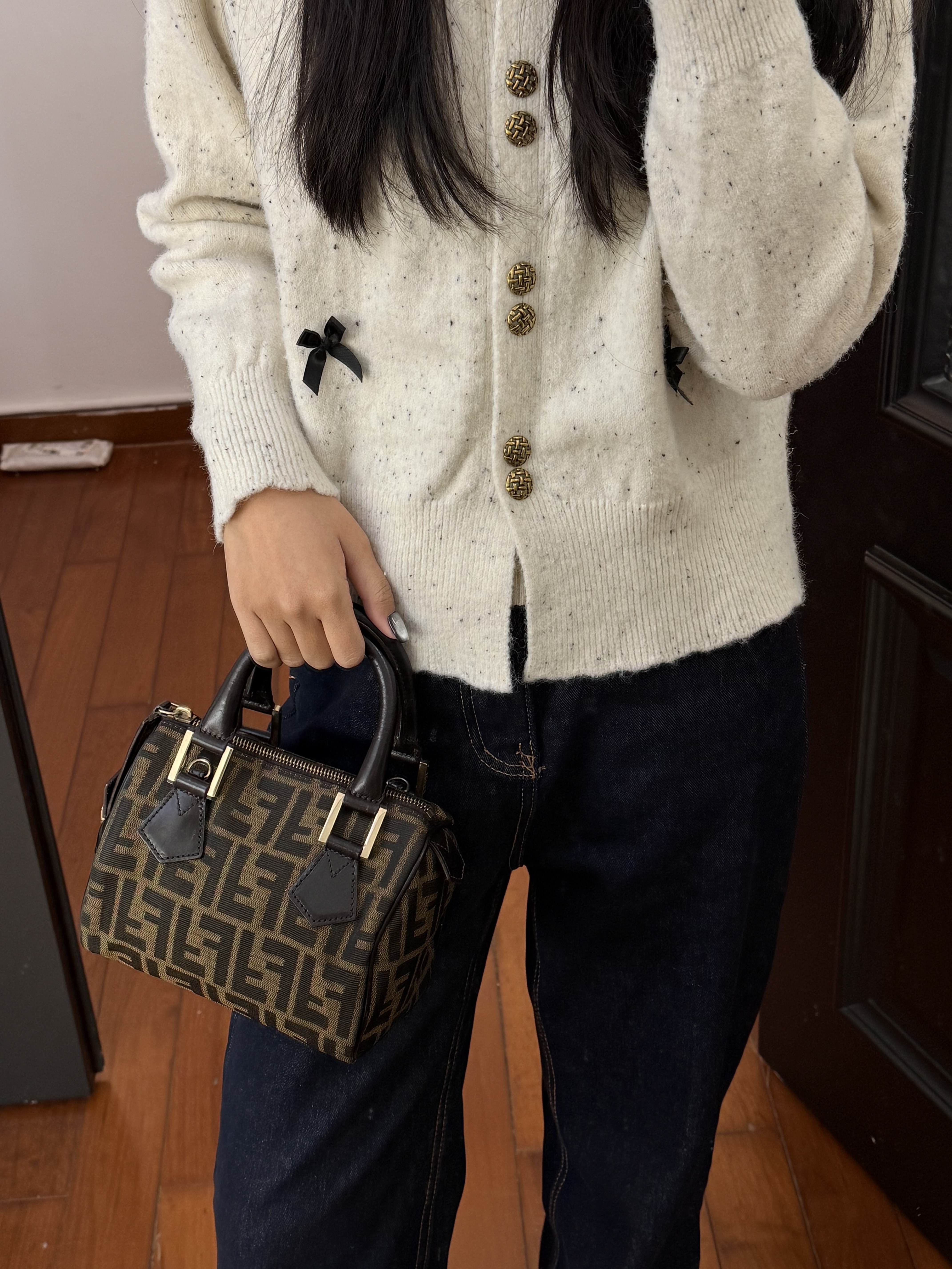 95新 FENDI/芬迪 3713 芬迪老花波士顿手提包