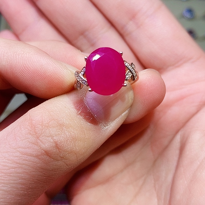 红宝石戒指银S925镶嵌