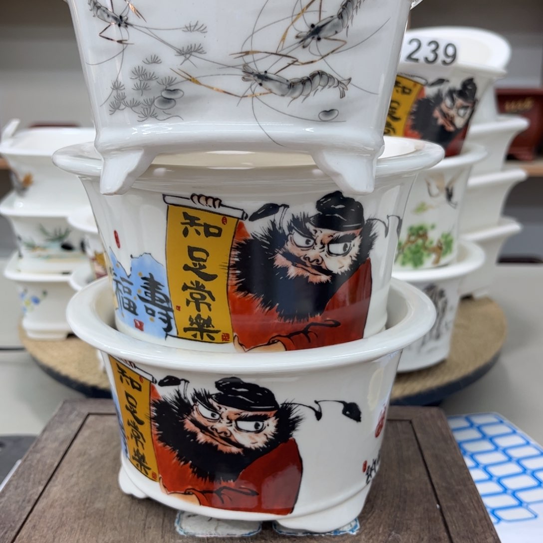 陶瓷龙***跟高温贴花3只花盆