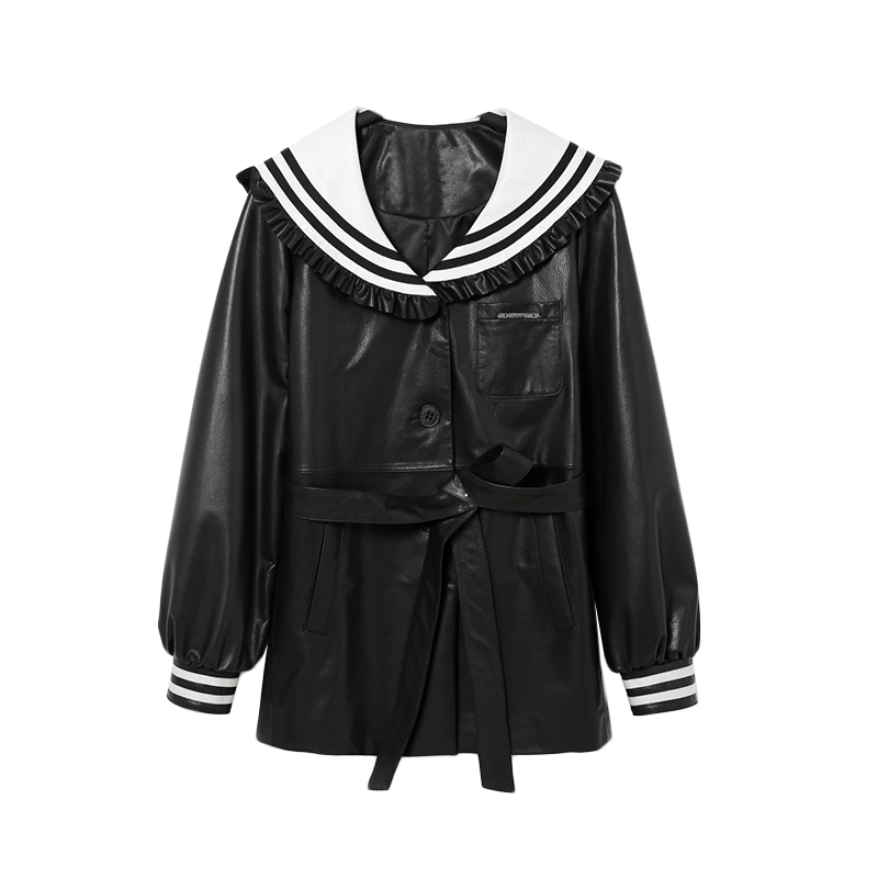 Z009学院领真皮外套