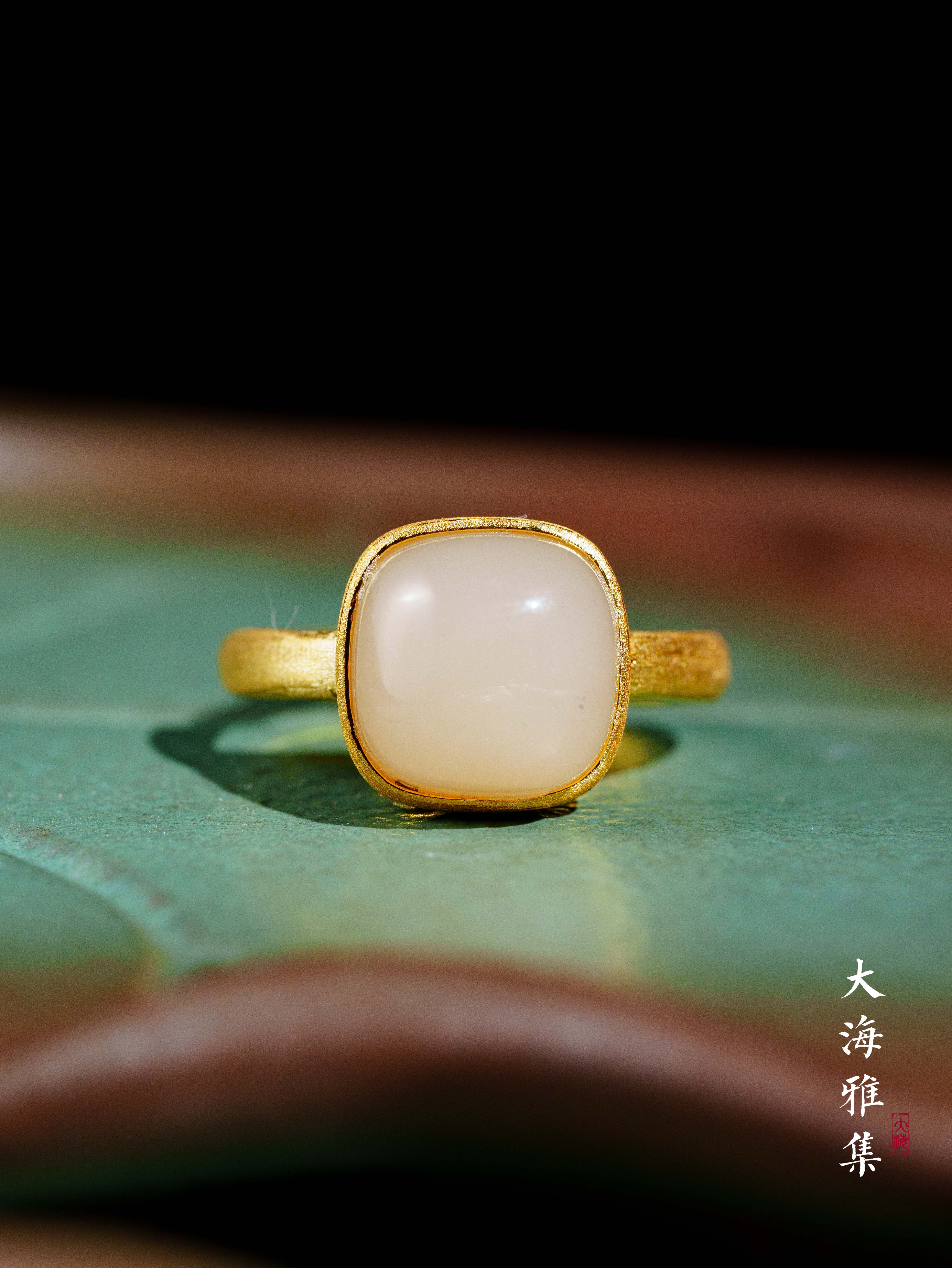 【新人必入】藕粉方包和田玉可调节戒指 D4825（925）