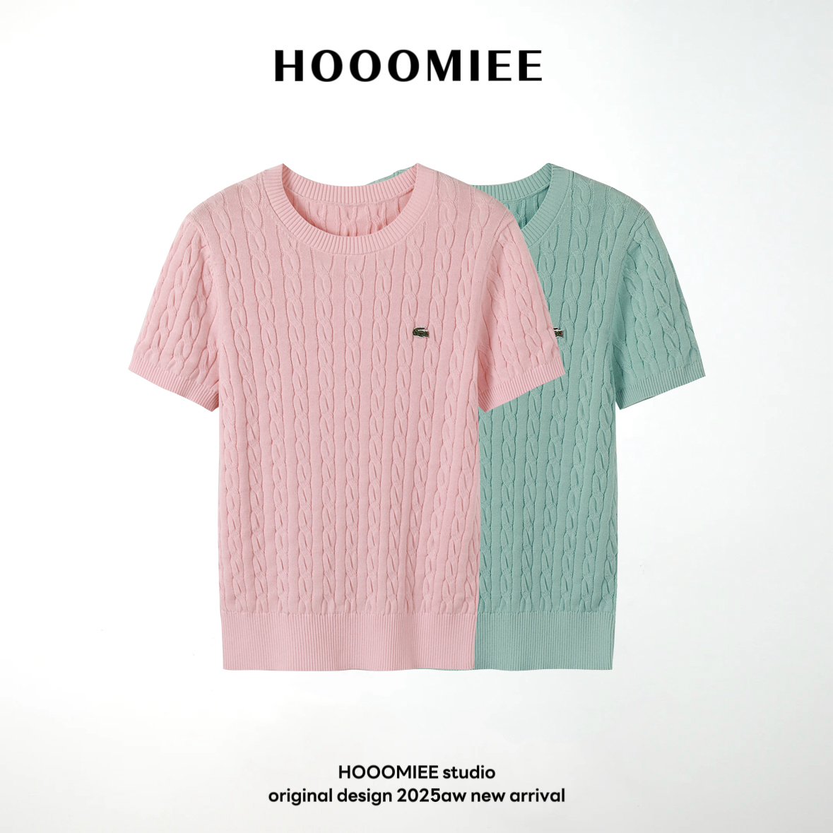 Hooomiee冰感套头针织短袖圆领休闲纹理女士T恤J25039