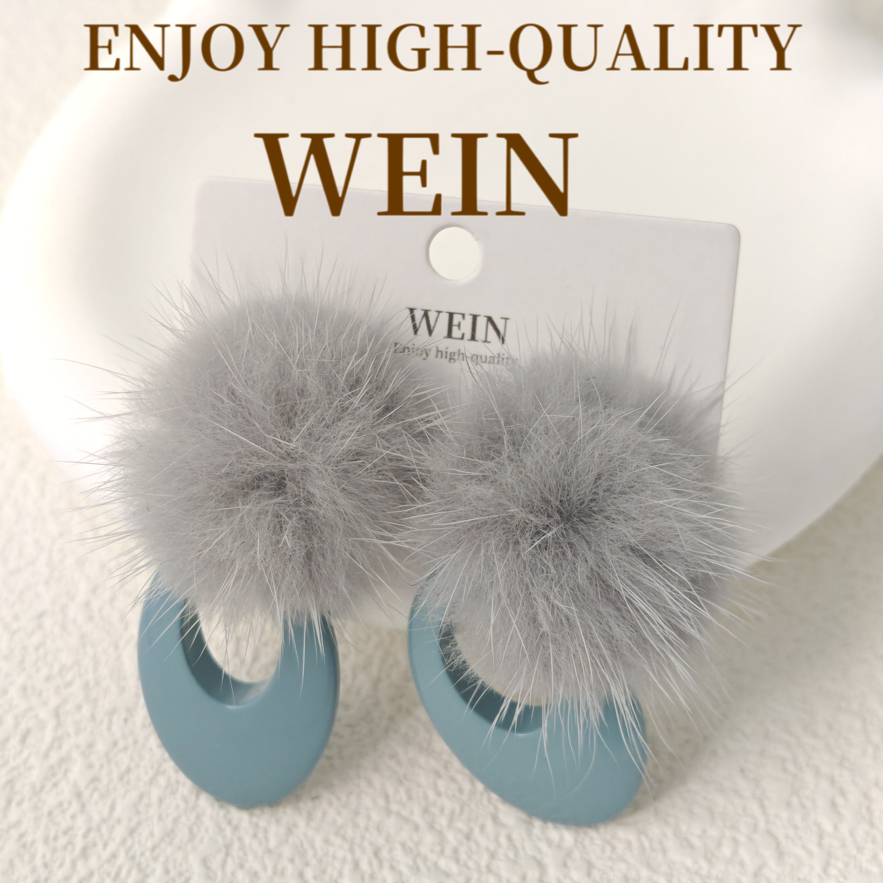 WEIN 铜合金耳饰 蓝色气质时尚可爱百搭少女复古简约毛球