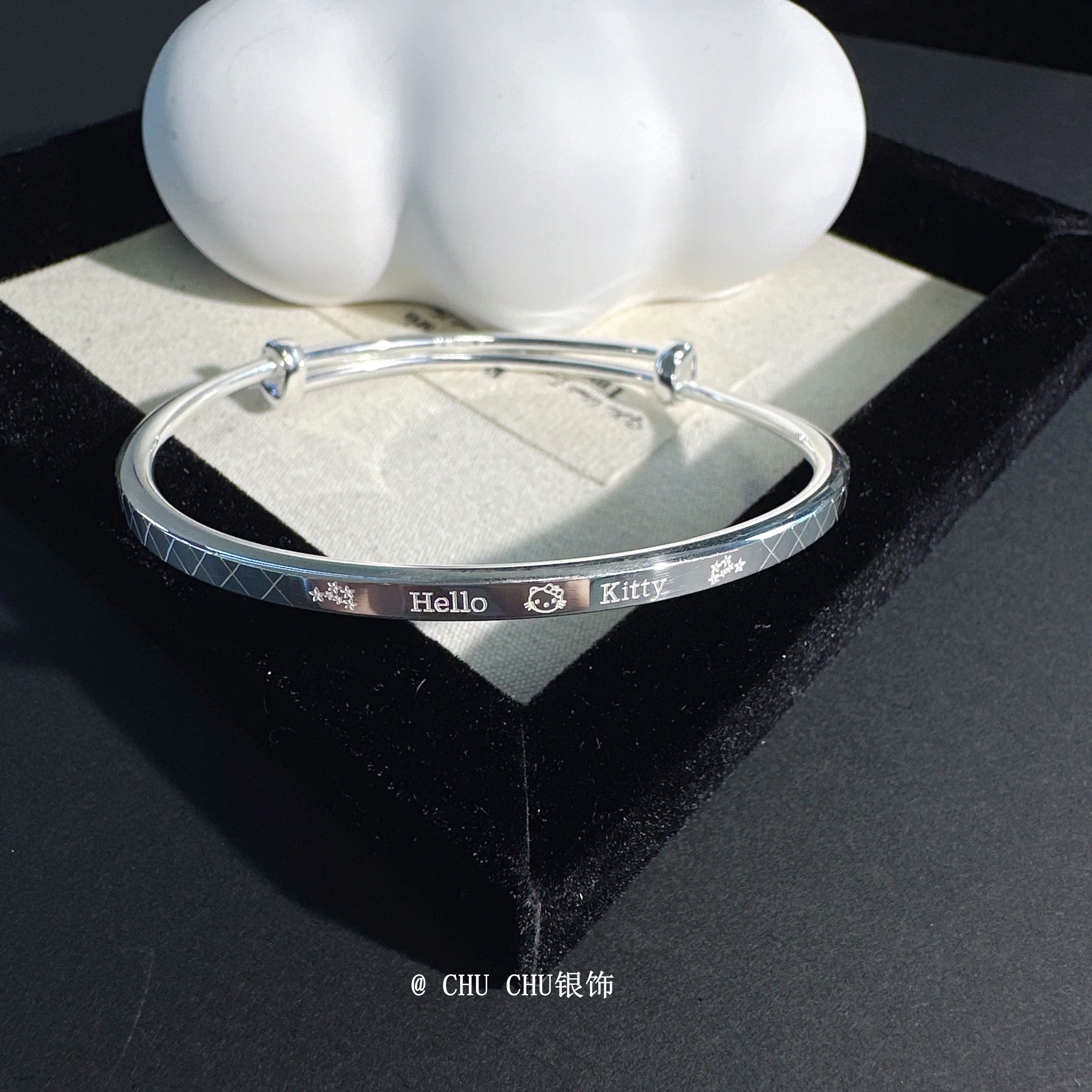 足银手镯 足银999hellokt纯银手镯可爱百搭镯子送女友闺蜜礼物