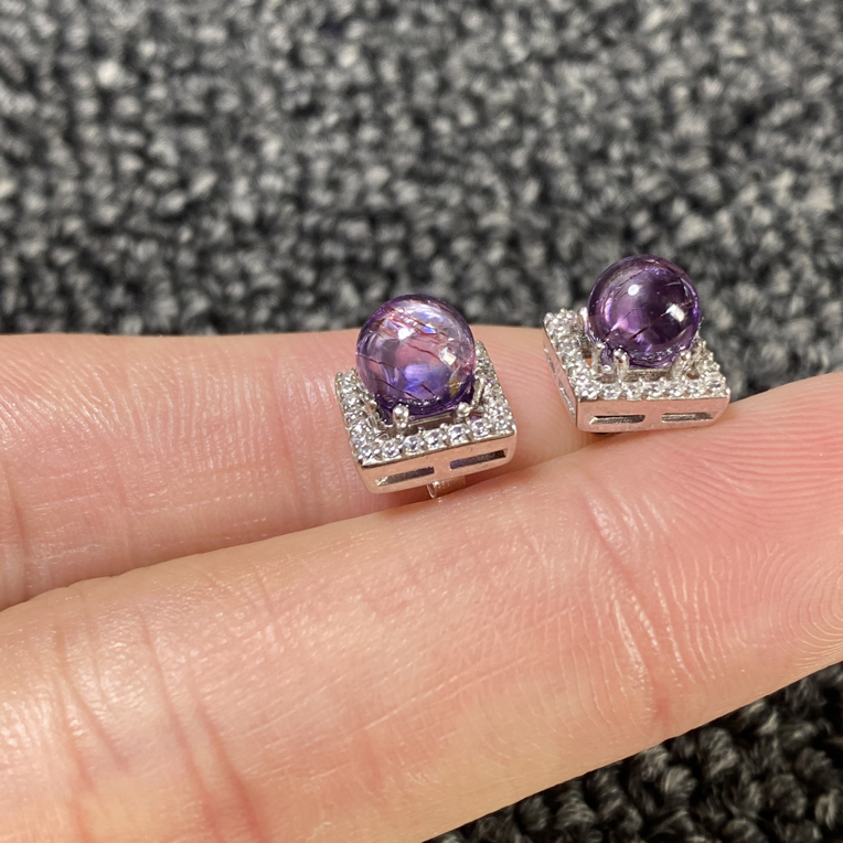 天然巴西紫超耳钉