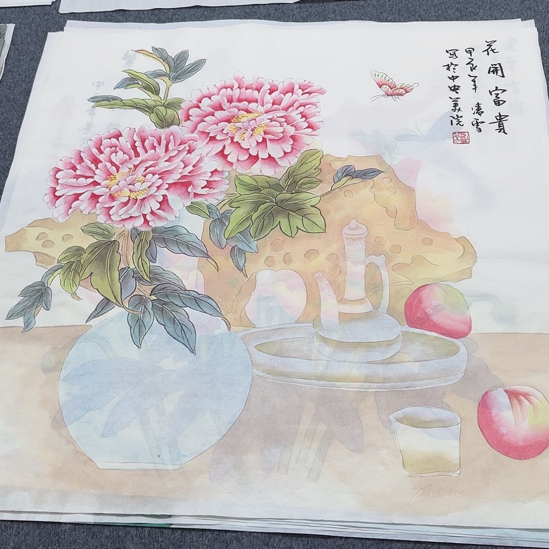 国画尺寸70X70手绘作品 