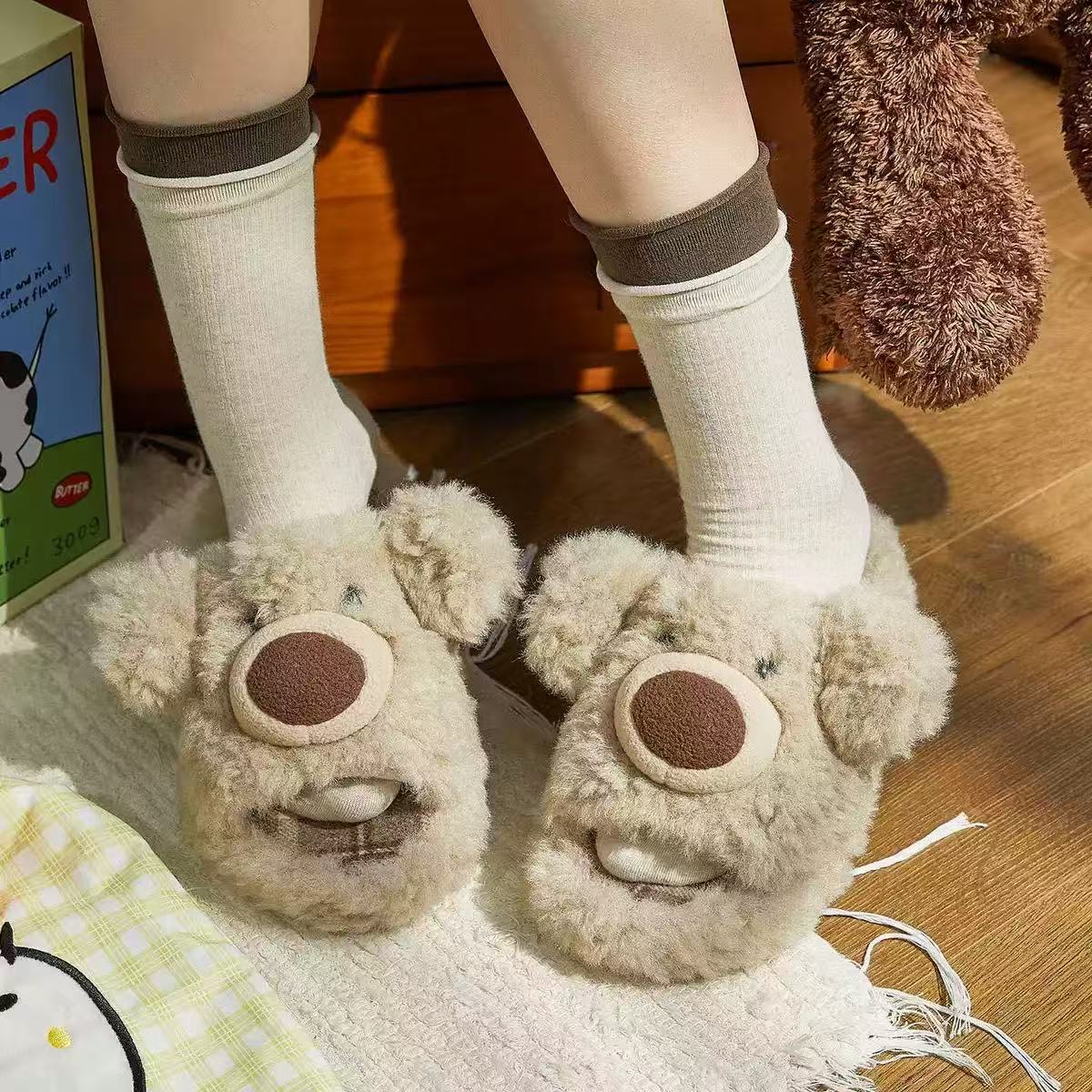 【小熊】秋冬暖绒舒适拖鞋5155