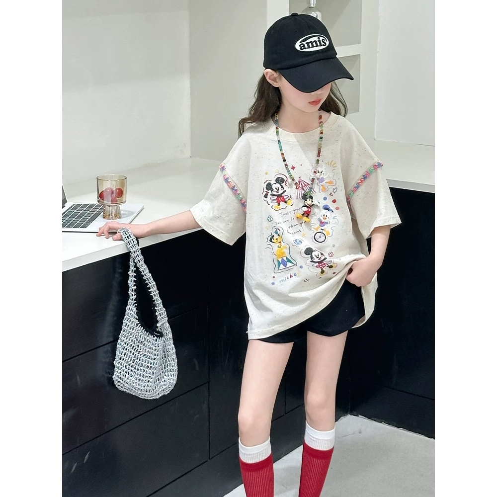 【断码清货】2025夏卡通彩点花针毛线边短袖T恤 D316 316 W