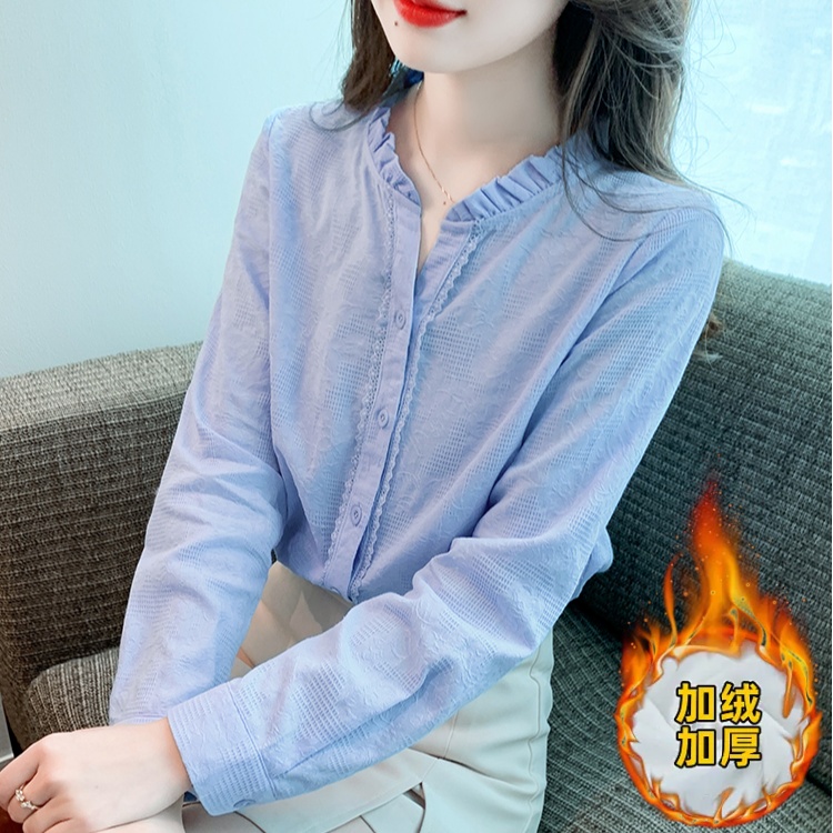 100%立领长袖棉衬衫女202夏季新款洋气设计感百搭女士上衣小衫