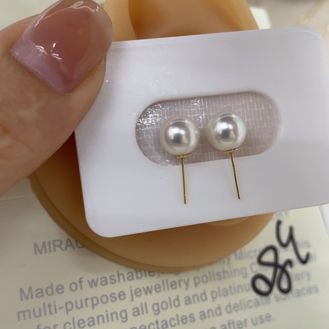 海水珍珠18K金镶嵌耳饰7/8毫米