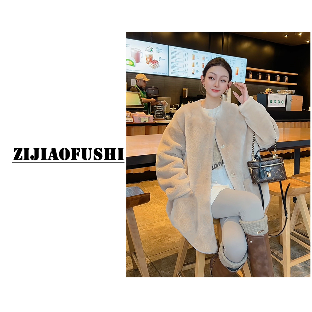 "温柔大小姐”诺曼真皮皮毛一体长款外套ZJPZ-2509