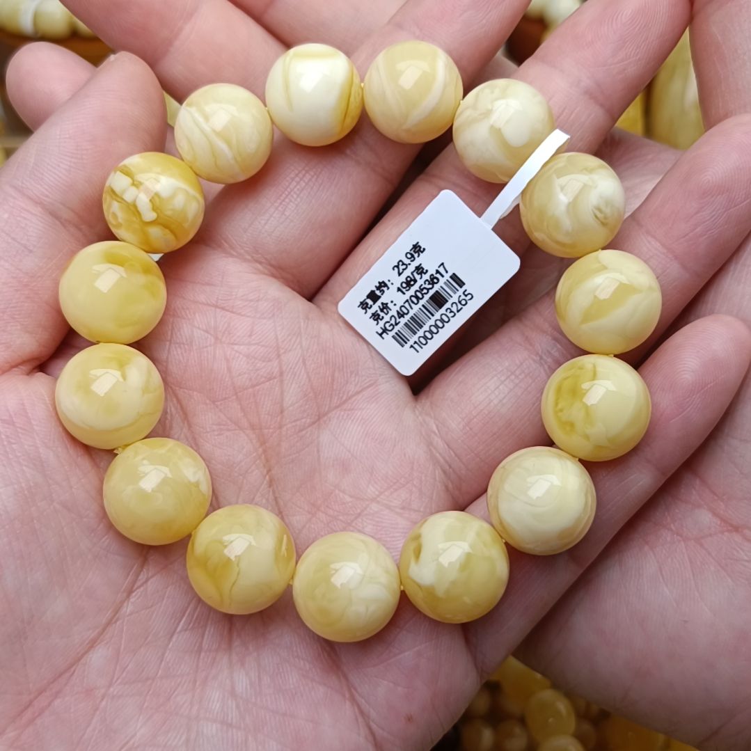 蜜蜡手链未镶嵌14圆珠白蜡