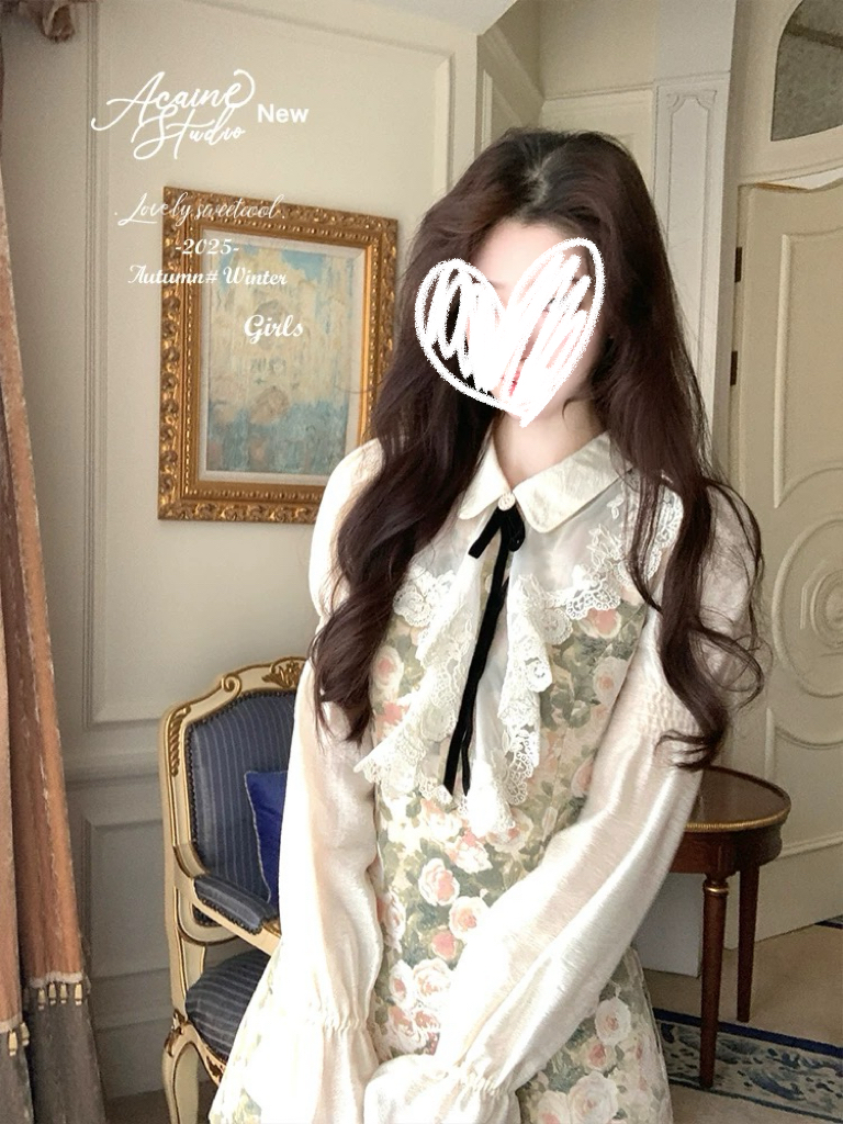 1307 大码长袖蕾丝印花连衣裙女冬季内搭叠穿裙子