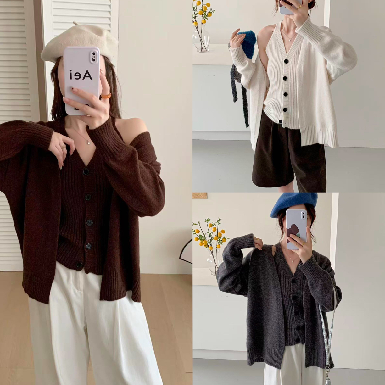 宜美多家 小香风单排扣吊带背心真两件羊毛上衣39417