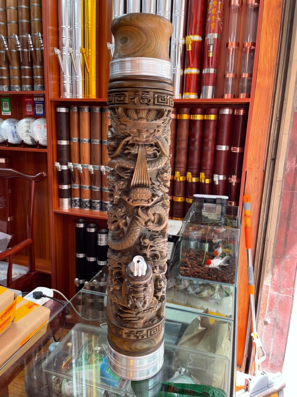 【绿檀木 大号九龙雕刻款】高度86 内口8.5 外口16