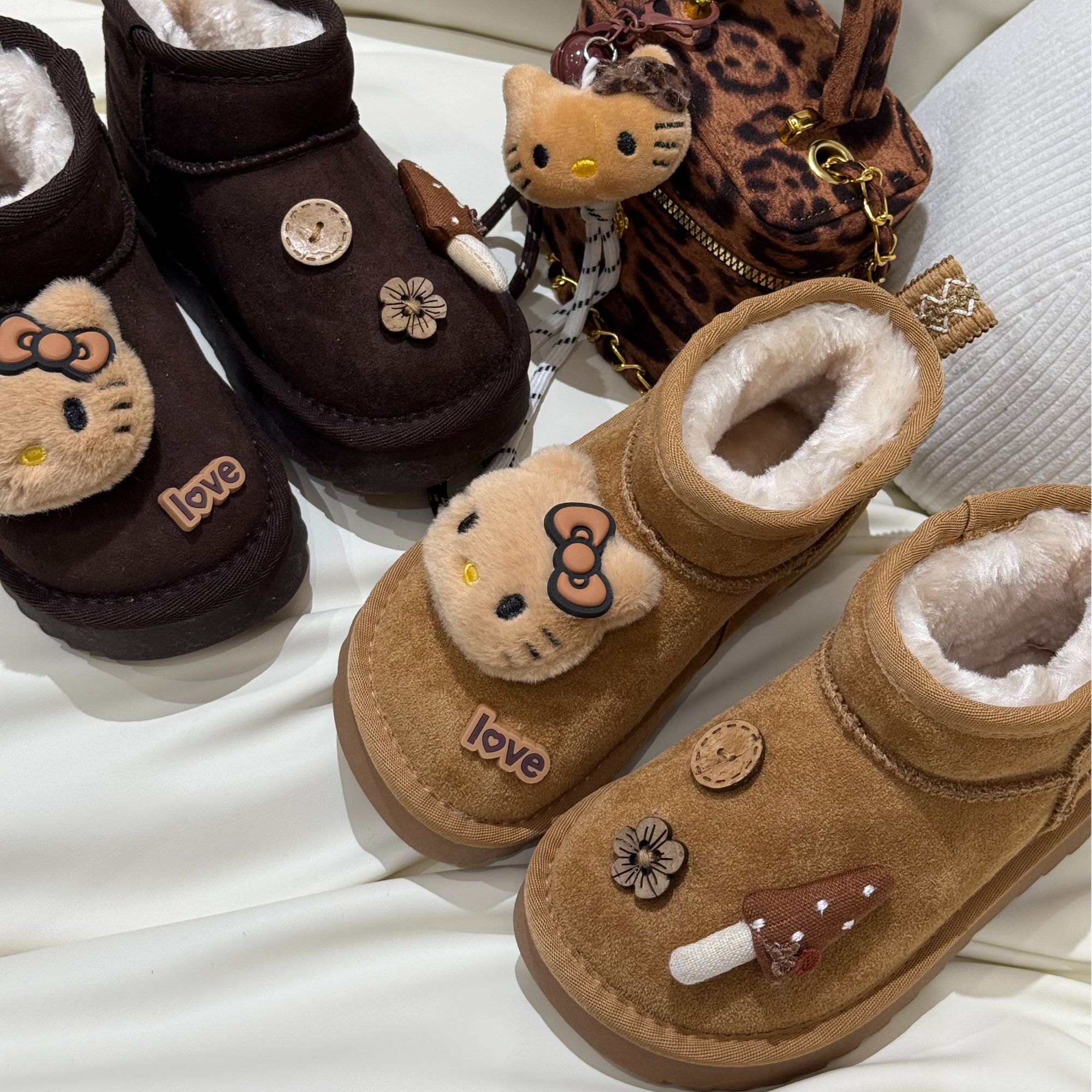 hellokitty冬季儿童加绒加厚加棉保暖棉鞋雪地靴男童女童厚底防滑