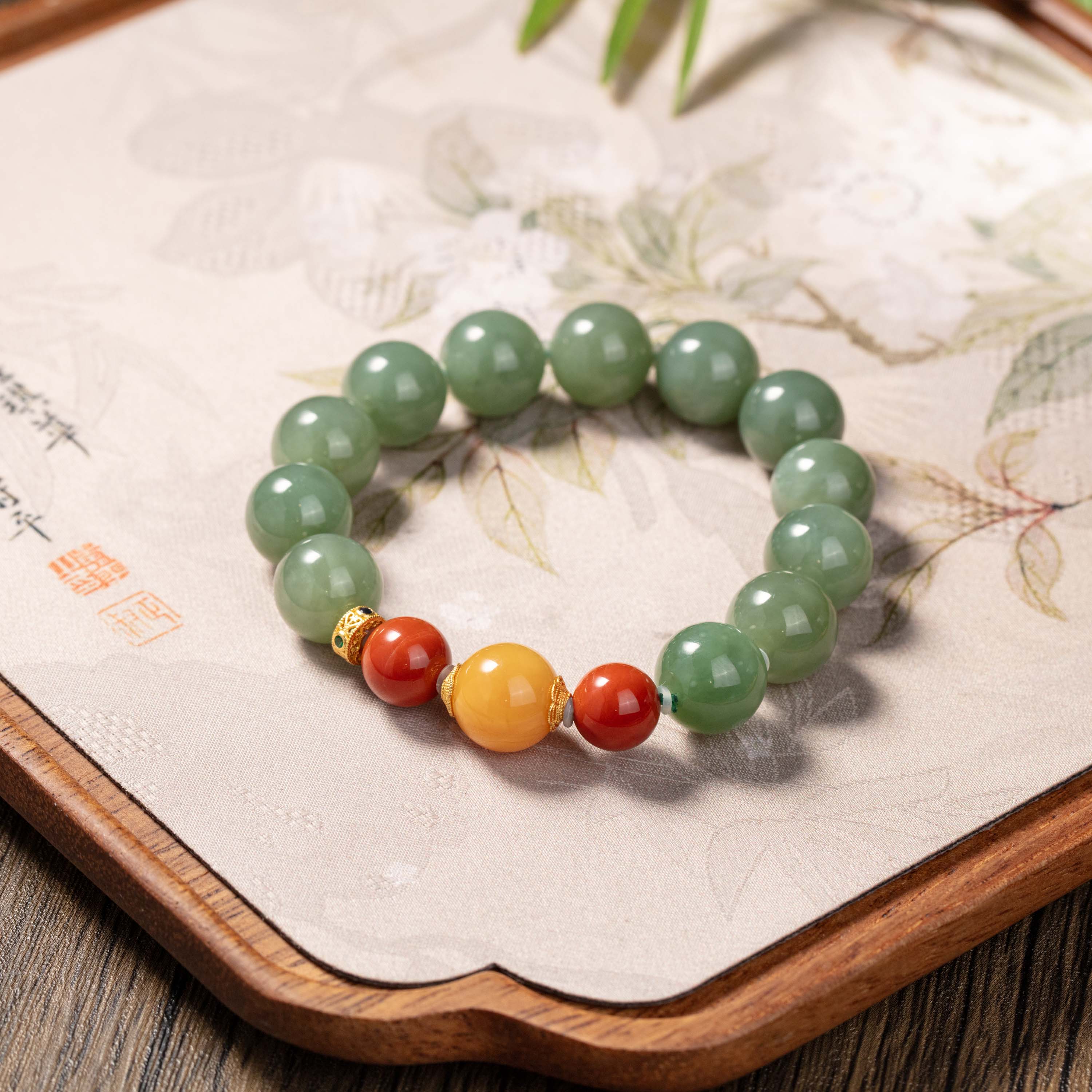 老蜡南红碧玉手串多样性发一约12mm#B1590984