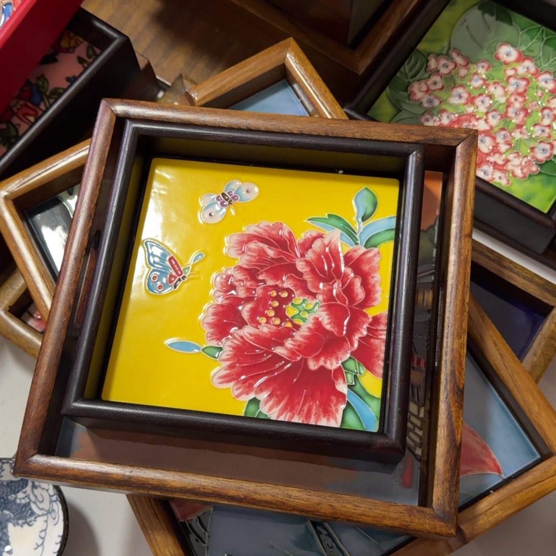 赵***为瓷版画托盘实木陶瓷