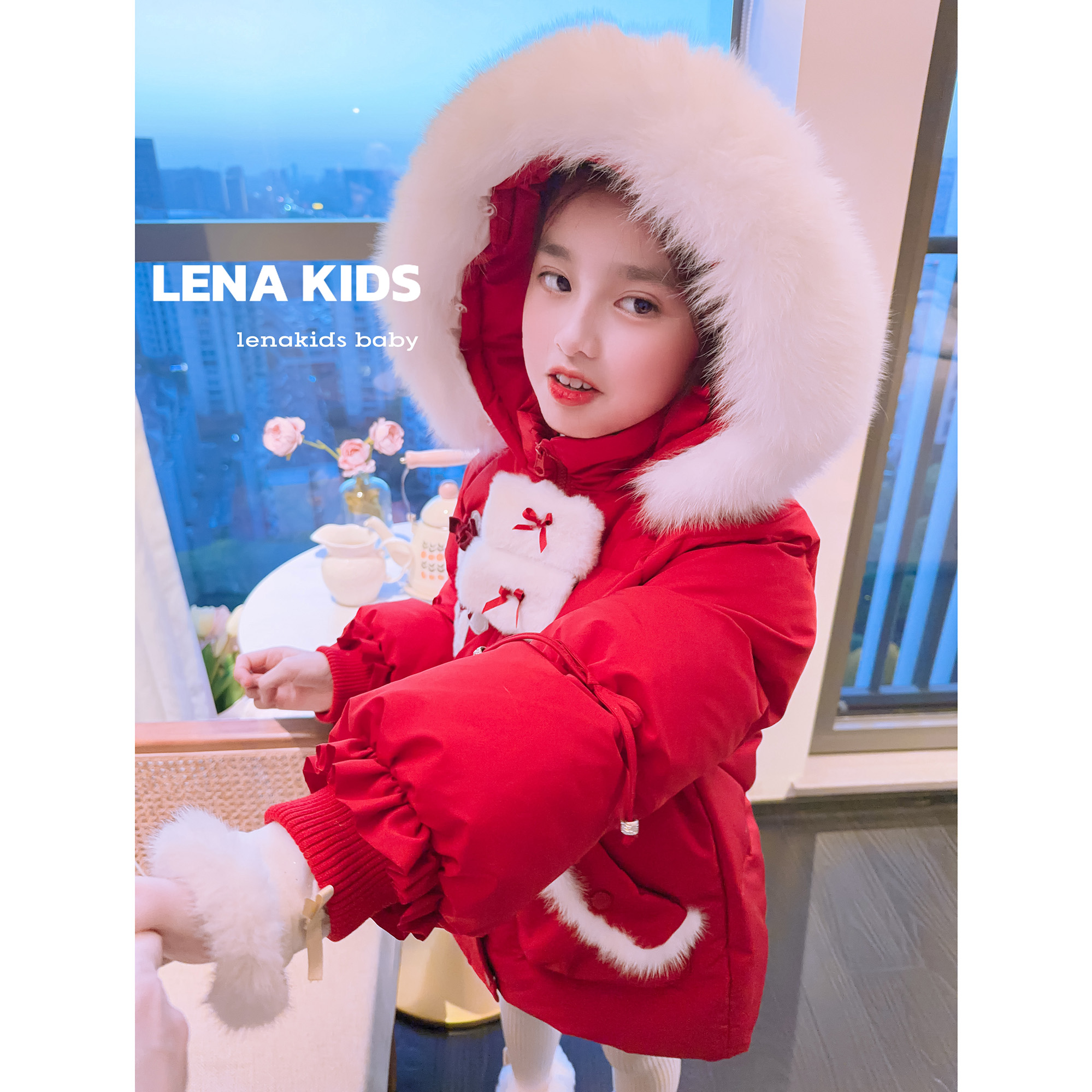 MOANA【圣诞新年红超大狐狸毛领羽绒服！巨保暖】童装高品质25112801