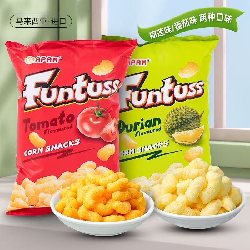 马来西亚对对碰进口FUTUSS啤啤菓番茄榴莲味玉米果香脆膨化休闲
