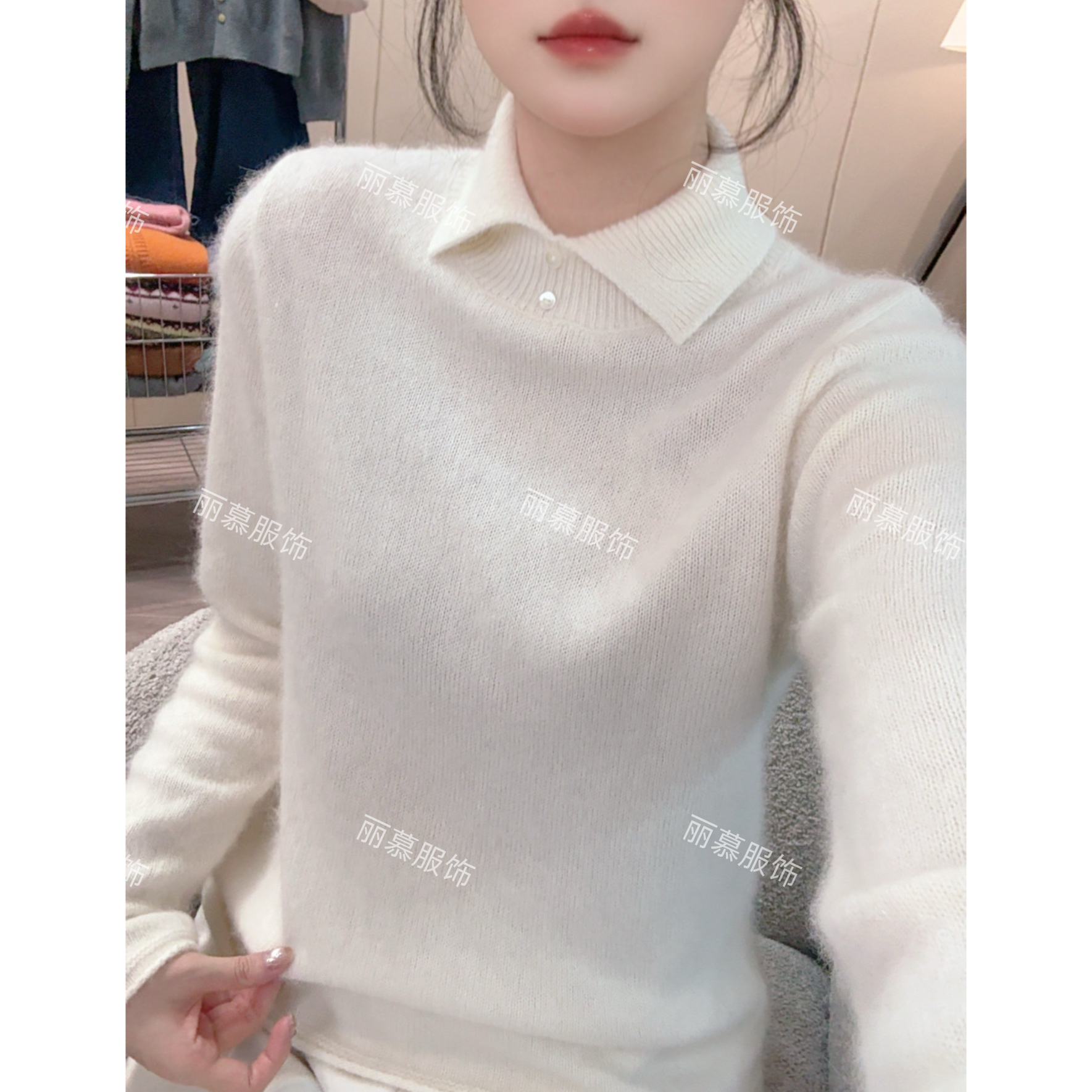 【多伦多雪夜】翻领贝母扣！纯色软糯秋冬保暖韩版针织打底衫2502